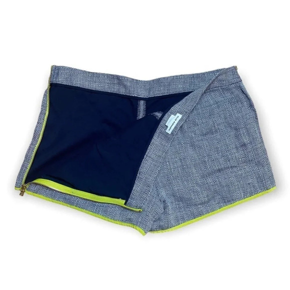 Club Monaco Sabrina Shorts Linen & Silk Tweed Marine Blue & Neon Green - Picture 3 of 5